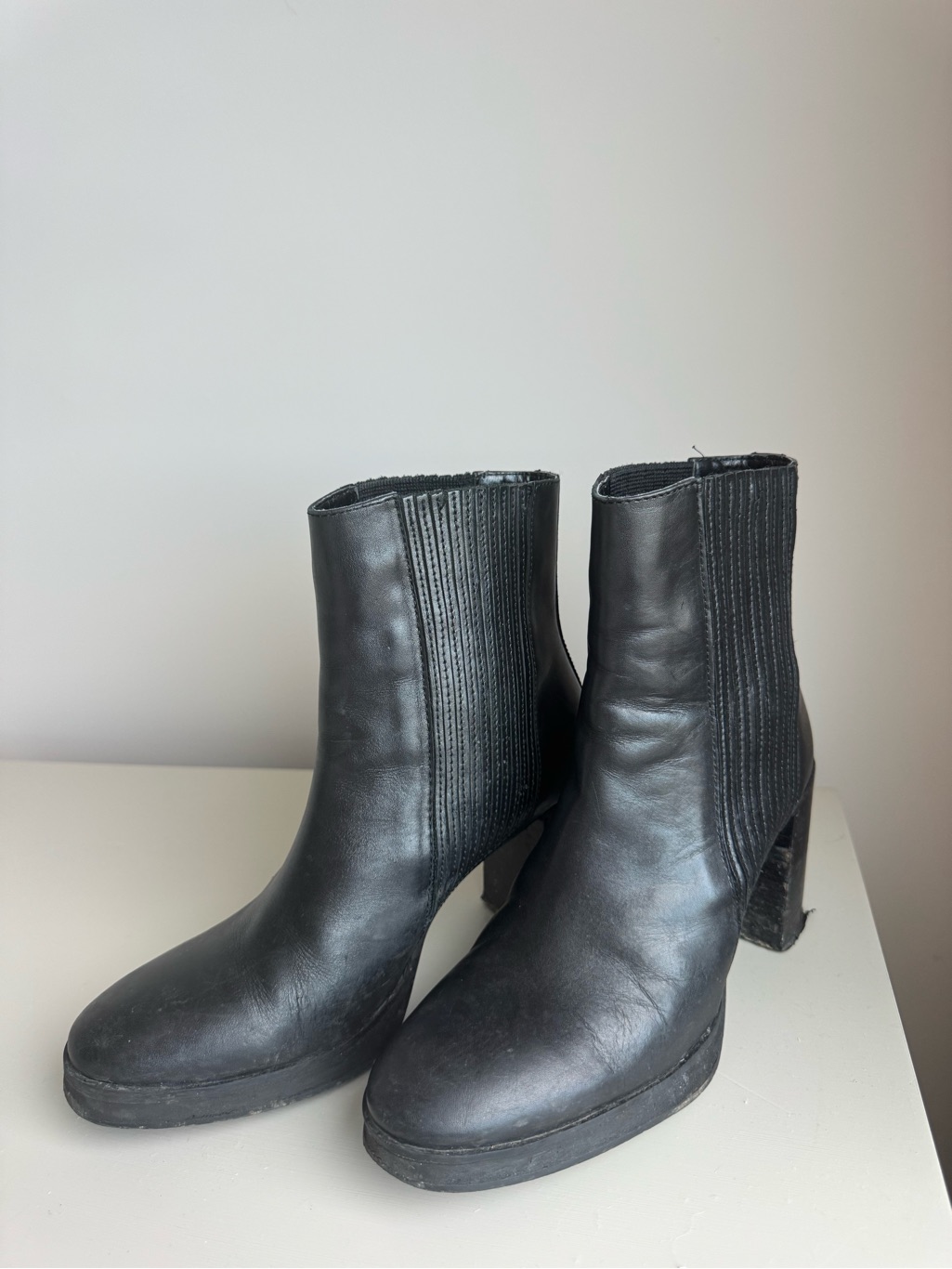 Women's Black Leather Heeled Ankle Boots